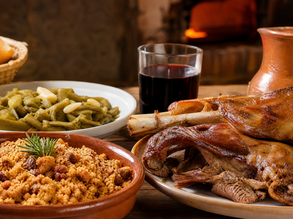 Mesa bodega aragonesa ternasco y vino — Restaurante Casa Agustín