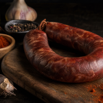Longaniza aragonesa sobre tabla de madera — Restaurante Casa Agustín