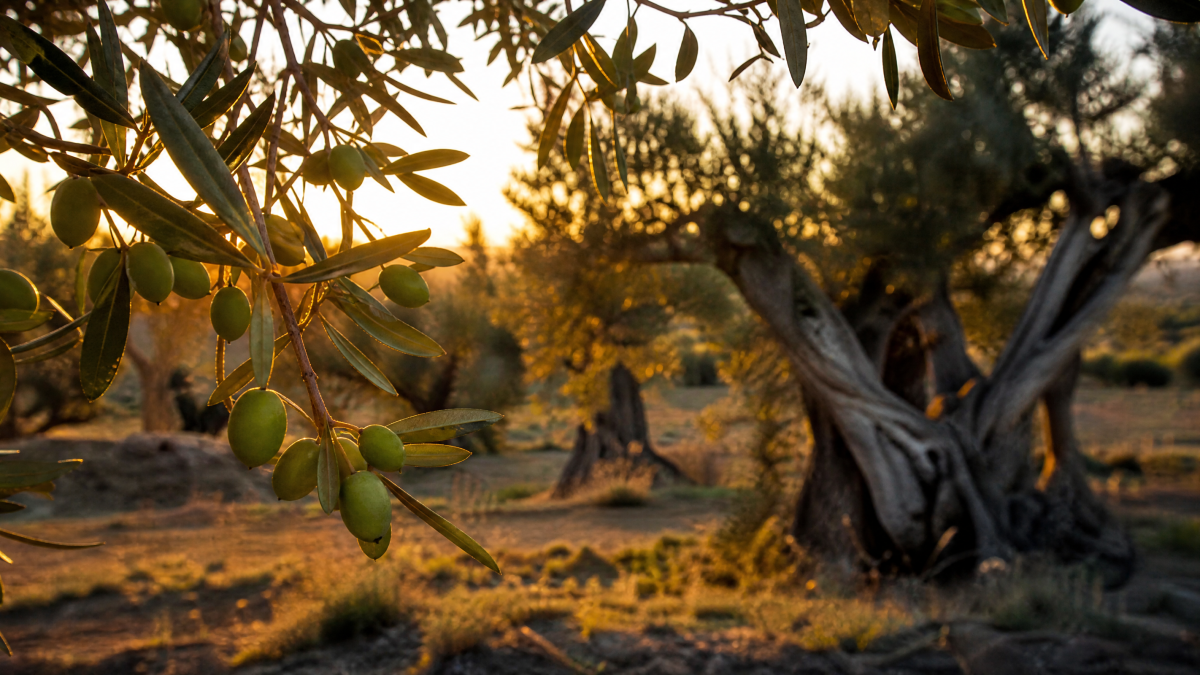 Olivos centenarios campo aragonés atardecer — Restaurante Casa Agustín