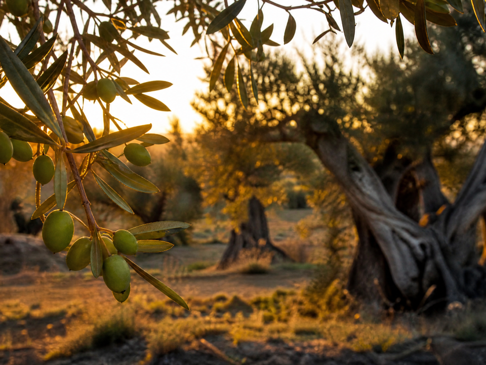 Olivos centenarios campo aragonés atardecer — Restaurante Casa Agustín