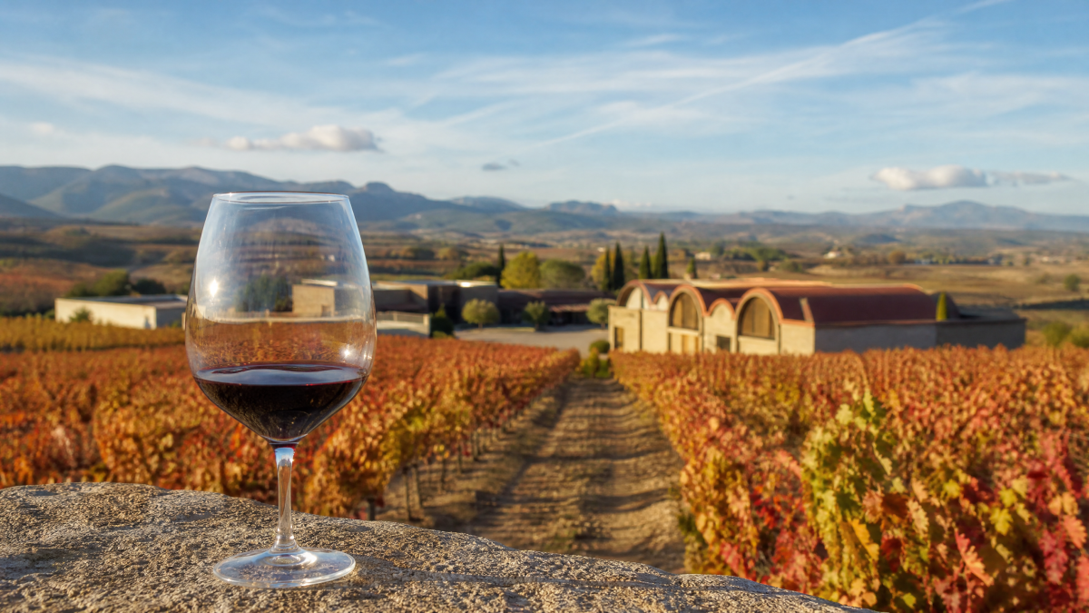 Viñedos DO Cariñena otoño copa vino tinto — Restaurante Casa Agustín